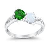 Heart Filigree Ring Simulated Green Emerald CZ 925 Sterling Silver