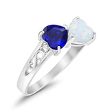 Heart Filigree Ring Simulated Blue Sapphire CZ 925 Sterling Silver
