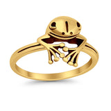 Frog Ring Peeping Yellow Tone Plain Band Oxidized Solid 925 Sterling Silver