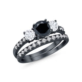Wedding Piece Bridal Ring Black Tone, Simulated Black CZ 925 Sterling Silver