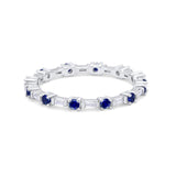 Full Eternity Wedding Band Round Baguette Simulated Blue Sapphire CZ 925 Sterling Silver