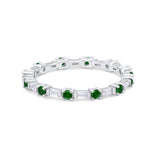 Full Eternity Wedding Band Round Baguette Simulated Green Emerald CZ 925 Sterling Silver