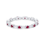 Full Eternity Wedding Band Round Baguette Simulated Ruby CZ 925 Sterling Silver