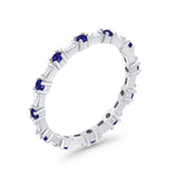 Full Eternity Wedding Band Round Baguette Simulated Blue Sapphire CZ 925 Sterling Silver