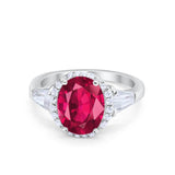 Oval Wedding Engagement Ring Baguette Round Simulated Ruby CZ 925 Sterling Silver