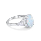 Oval Wedding Ring Round Baguette Lab Created White Opal 925 Sterling Silver