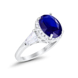 Oval Wedding Engagement Ring Baguette Round Simulated Blue Sapphire CZ 925 Sterling Silver