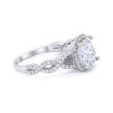 Halo Cushion Cut Wedding Bridal Ring Round Simulated CZ 925 Sterling Silver