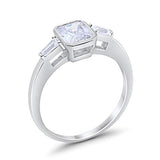 3-Stone Baguette Engagement Ring Simulated Cubic Zirconia 925 Sterling Silver