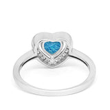 Halo Dazzling Heart Promise Ring Lab Created Blue Opal 925 Sterling Silver