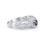 Filigree Engagement Ring Round Simulated Rainbow CZ 925 Sterling Silver