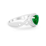Halo Wedding Heart Promise Ring Simulated Green Emerald CZ 925 Sterling Silver