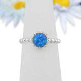 Solitaire Fashion Bead Ball Ring Round Lab Created Blue Opal 925 Sterling Silver