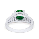 Engagement Baguette Stone Ring Simulated Green Emerald CZ 925 Sterling Silver