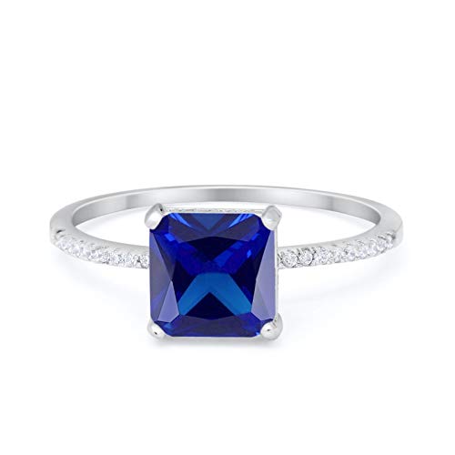 Cushion Cut Engagement Bridal Ring Simulated Blue Sapphire CZ 925 Sterling Silver