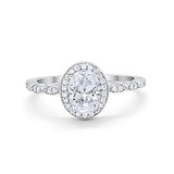 Oval Engagement Ring Halo Bridal Simulated CZ 925 Sterling Silver