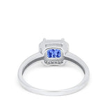 Halo Engagement Ring Princess Cut Simulated Tanzanite CZ 925 Sterling Silver