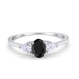 3-Stone Fashion Promise Ring Oval Simulated Black CZ 925 Sterling Silver