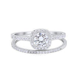 Two Piece Wedding Ring Halo Bridal Simulated Cubic Zirconia 925 Sterling Silver