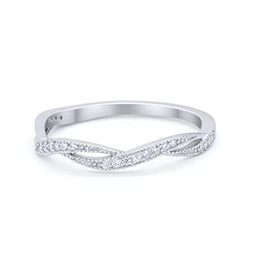 Infinity Twisted Eternity Ring Round Simulated Cubic Zirconia 925 Sterling Silver