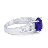 Engagement Baguette Stone Ring Simulated Blue Sapphire CZ 925 Sterling Silver