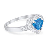 Halo Heart Promise Ring Round Simulated Blue Topaz CZ 925 Sterling Silver