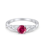 Celtic Trinity Wedding Ring Solid Simulated Ruby CZ 925 Sterling Silver