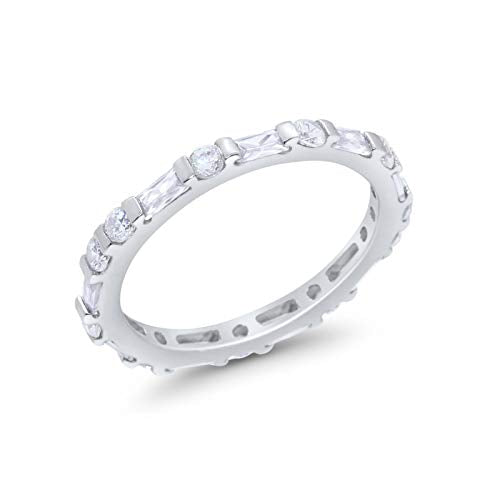 Art Deco Baguette Simulated Cubic Zirconia Wedding Ring 925 Sterling Silver