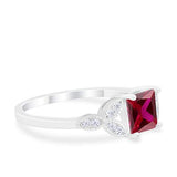 Art Deco Design Engagement Ring Princess Cut Simulated Ruby CZ 925 Sterlig Silver