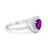 Halo Dazzling Heart Promise Ring Simulated Amethyst CZ 925 Sterling Silver