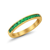 Half Eternity Band  Yellow Tone, Simulated Green Emerald CZ 925 Sterling Silver