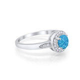 Halo Wedding Ring Round Lab Created Blue Opal 925 Sterling Silver