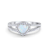 Heart Promise Ring Round Lab Created White Opal 925 Sterling Silver