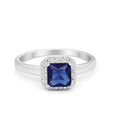 Classic Wedding Ring Princess Cut Simulated Blue Sapphire CZ 925 Sterling Silver