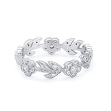 Leaf Design Ring Round Eternity Simulated Cubic Zirconia 925 Sterling Silver