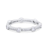 Art Deco Wedding Eternity Ring Round Simulated Cubic Zirconia 925 Sterling Silver