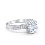 Art Deco Flower Engagement Ring Round Simulated Cubic Zirconia 925 Sterling Silver