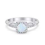 Halo Engagement Bridal Ring Lab Created White Opal 925 Sterling Silver