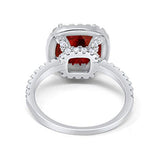Halo Engagement Ring Accent Cushion Simulated Garnet CZ 925 Sterling Silver