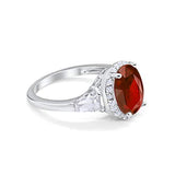 Cocktail Halo Wedding Ring Simulated Garnet CZ 925 Sterling Silver