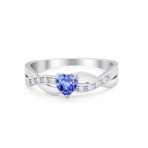 Accent Heart Shape Wedding Ring Simulated Tanzanite CZ 925 Sterling Silver