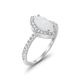 Fashion Engagement Ring Marquise Created White Opal 925 Sterling Silver