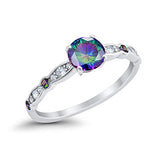 Art Deco Wedding Ring Round Simulated Rainbow Cubic Zirconia 925 Sterling Silver