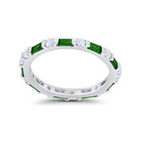 Art Deco Baguette Simulated Green Emerald Cubic Zirconia Wedding Ring 925 Sterling Silver