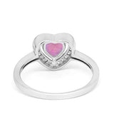 Halo Dazzling Heart Promise Ring Lab Created Pink Opal 925 Sterling Silver