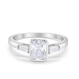 3-Stone Baguette Engagement Ring Simulated Cubic Zirconia 925 Sterling Silver
