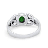 Celtic Ring Oval Bezel Stone Simulated Green Emerald CZ 925 Sterling Silver