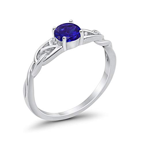Celtic Trinity Wedding Promise Ring Simulated Blue Sapphire CZ 925 Sterling Silver