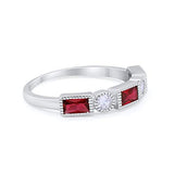 Alternating Baguette Ring Simulated Ruby CZ 925 Sterling Silver
