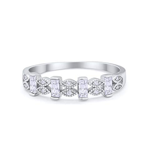 Eternity Baguette Ring Round Simulated Cubic Zirconia 925 Sterling Silver